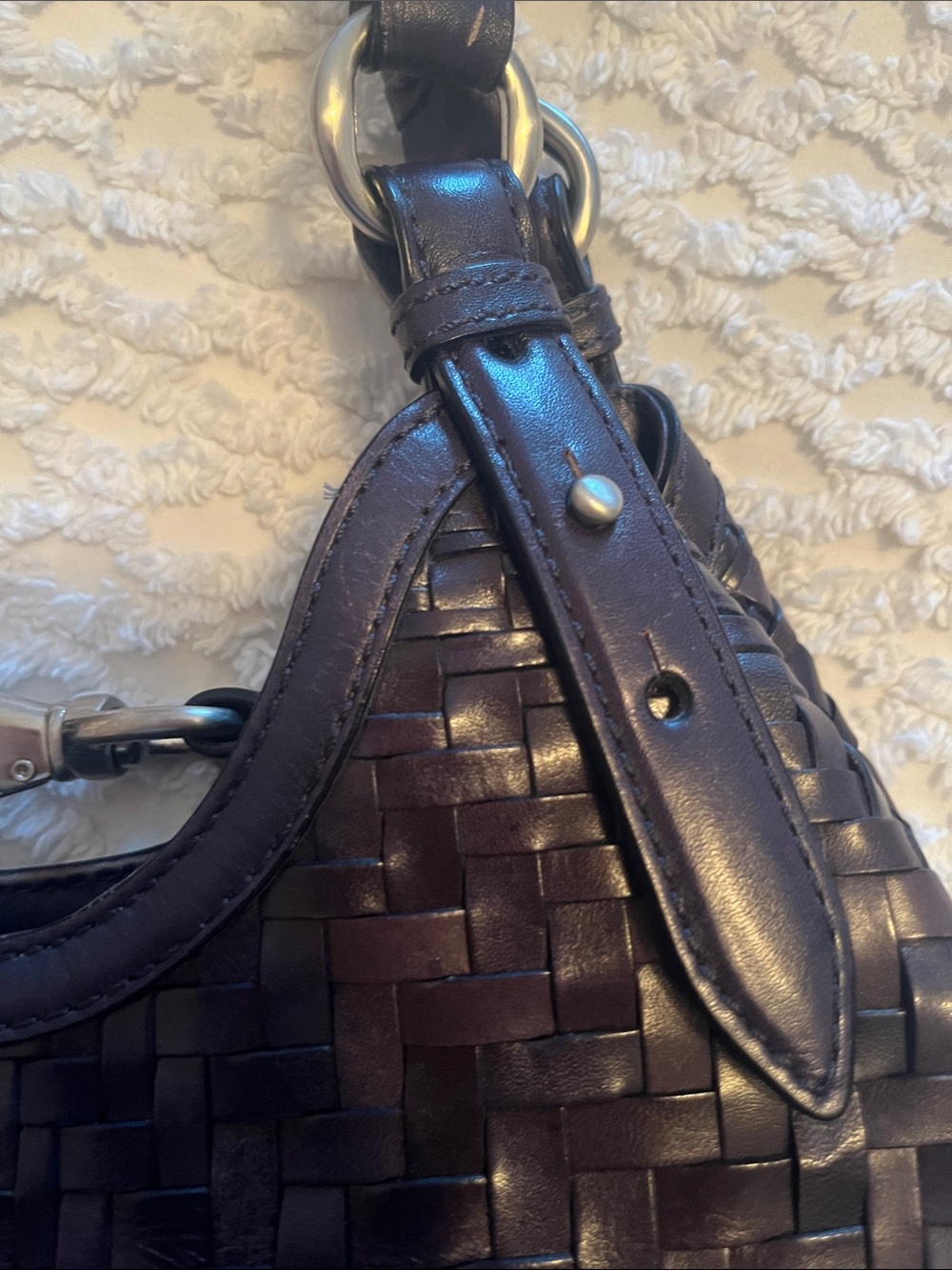 Cole Haan Woven Leather Shoulder Bag - Navy Blue Leather - Picture 6 of 12